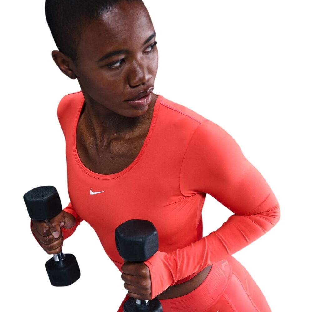 Nike Women's Pro Dri-FIT Cropped Long-Sleeve Top Light Crimson/Mineral NWT